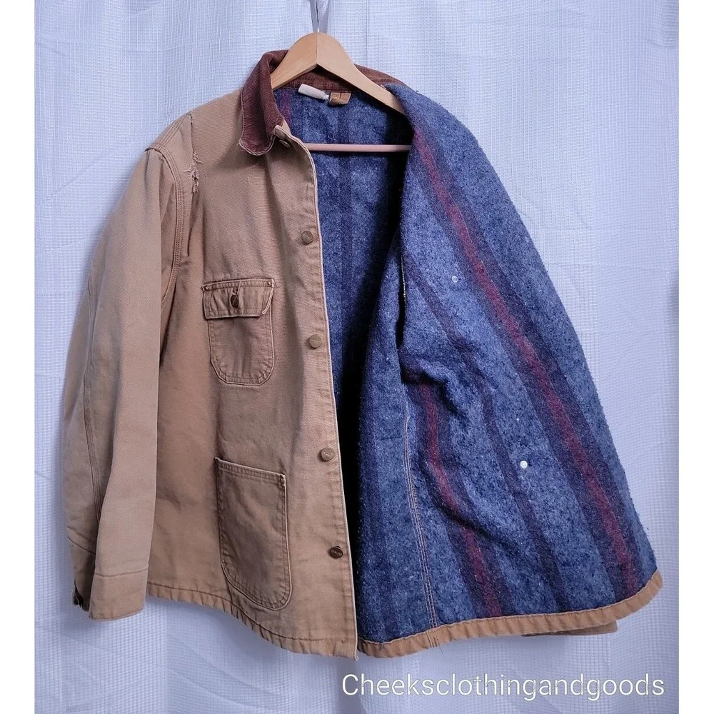 Vintage Carhartt Blanket Lined Chore Work Duck Jacket size 46 Made in USA